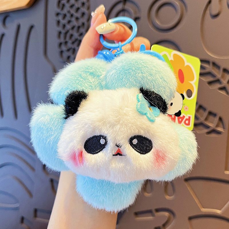 Wholesale Flower Plush Panda Head Keychain