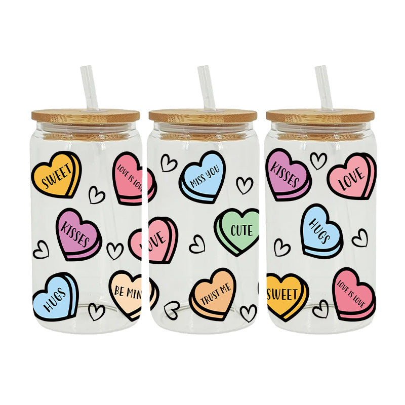 Wholesale Cute Pink Cartoon The Loving Ghost 16oz Cup UV DTF Wraps