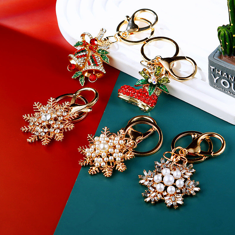 Wholesale Diamond Inlaid Santa Claus Boots Metal Keychain