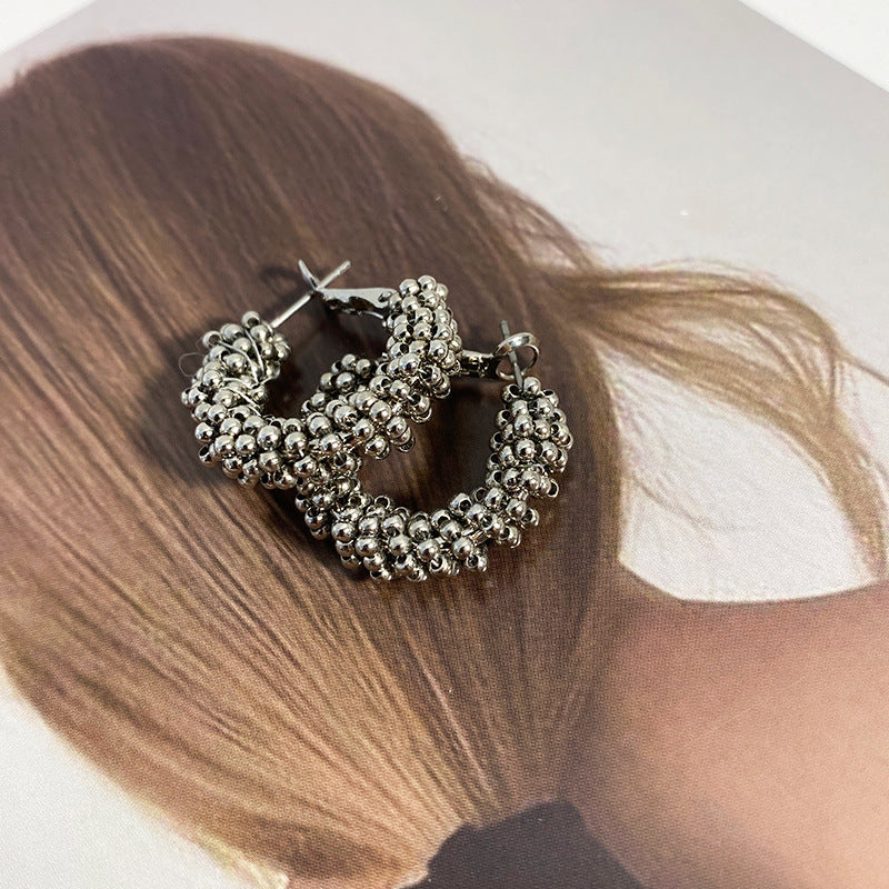 Wholesale Bead Circle Pearl Handmade Niche High-end Earrings