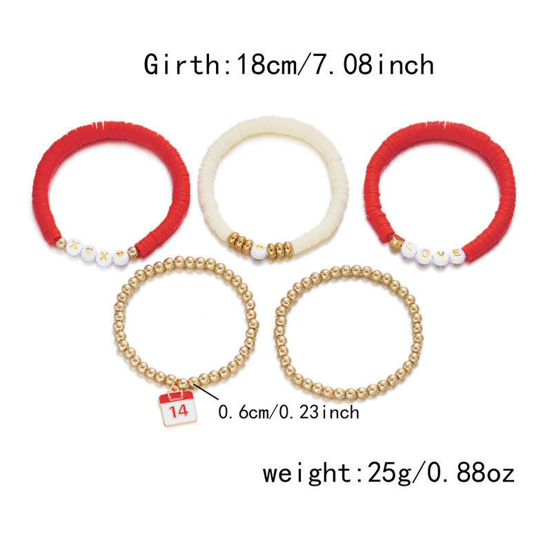 Wholesale Love Soft Ceramic Valentine' s Day Pink Letter  Layered Bracelet Set