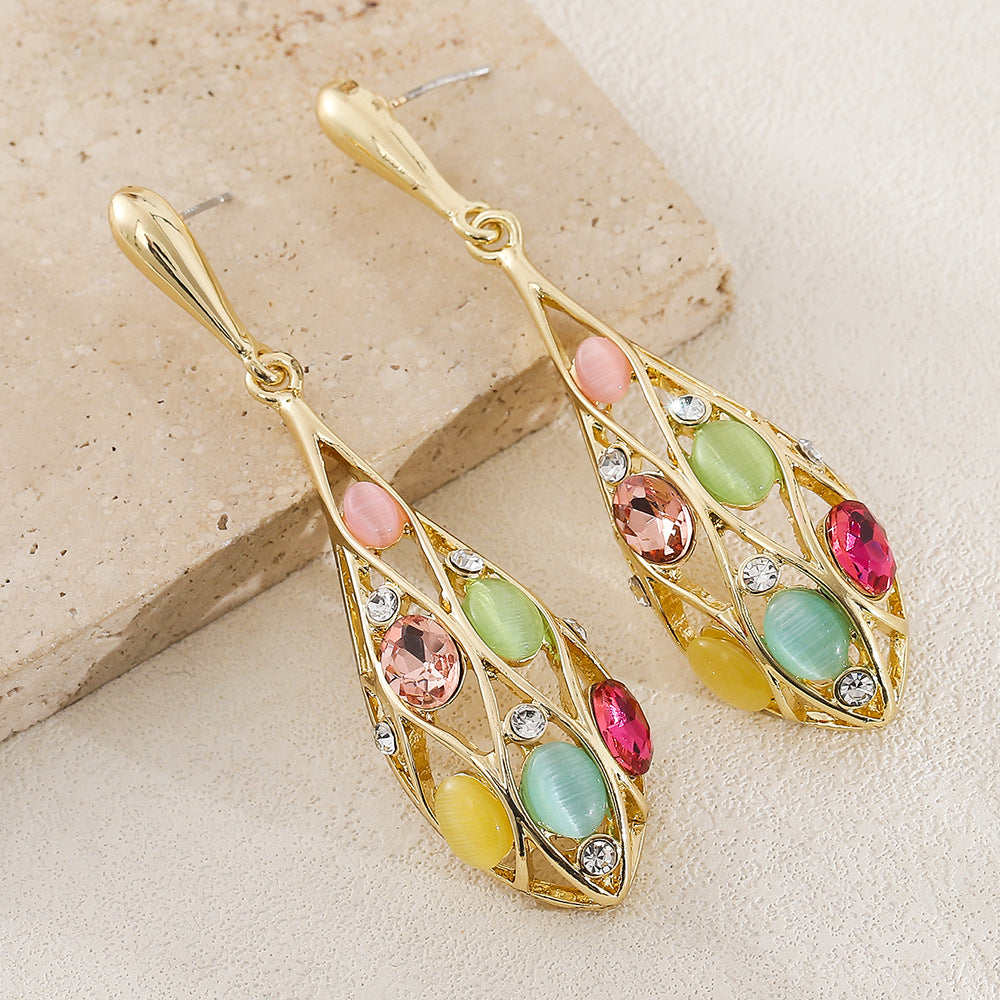 Wholesale Vintage Long Geometric Diamond Cat's Eye Earrings