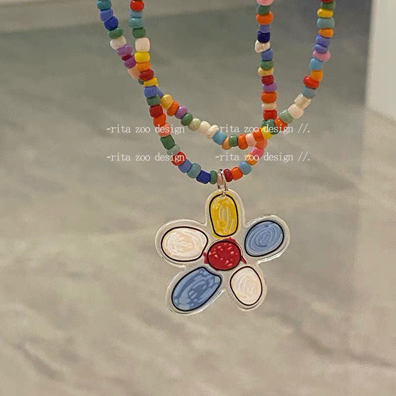 Wholesale Colorful Double Layer Beaded Flower Butterfly Necklaces