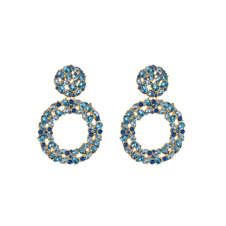Wholesale Rhinestone Geometric Earrings Trendy Round Multi Layer Drop Earrings For Women Chic Party Jewelry Accessory