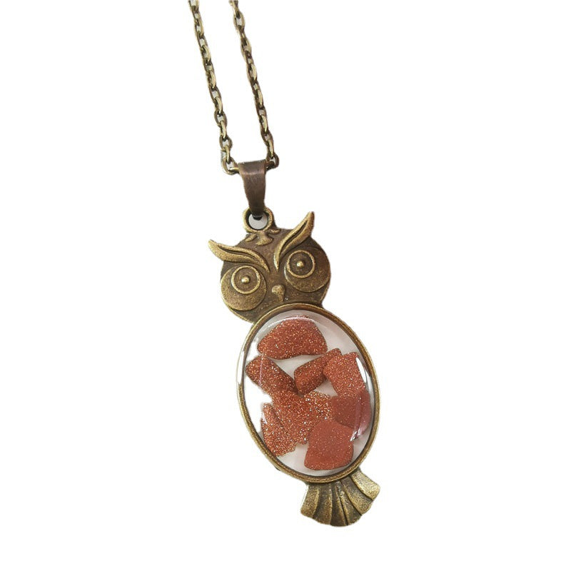 Wholesale 12pcs Popular Gravel Retro Style Owl Resin Necklace
