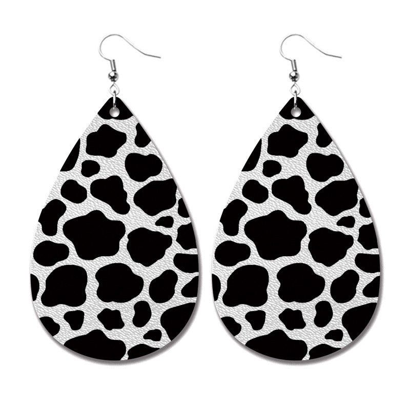 Wholesale 2 Pairs/pack Christmas Cow Elk Santa Claus Leopard Print Leather Earrings
