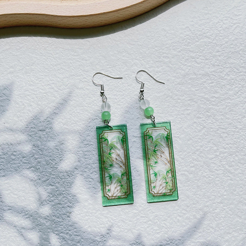 Wholesale Bamboo peony flower relief double-sided printed acrylic earrings