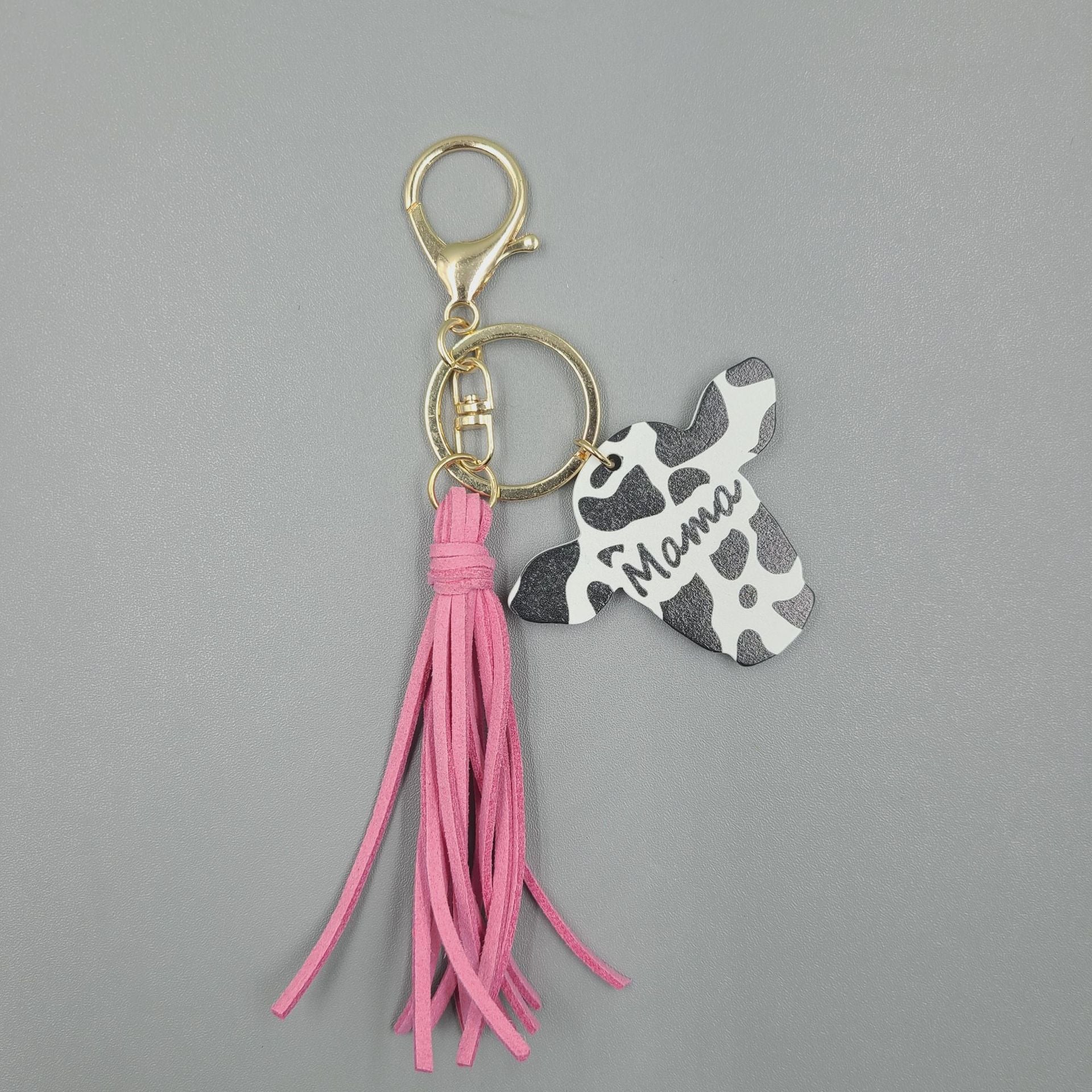 Wholesale 10PCS Western Leather Tassel Wood Bull Head Keychain