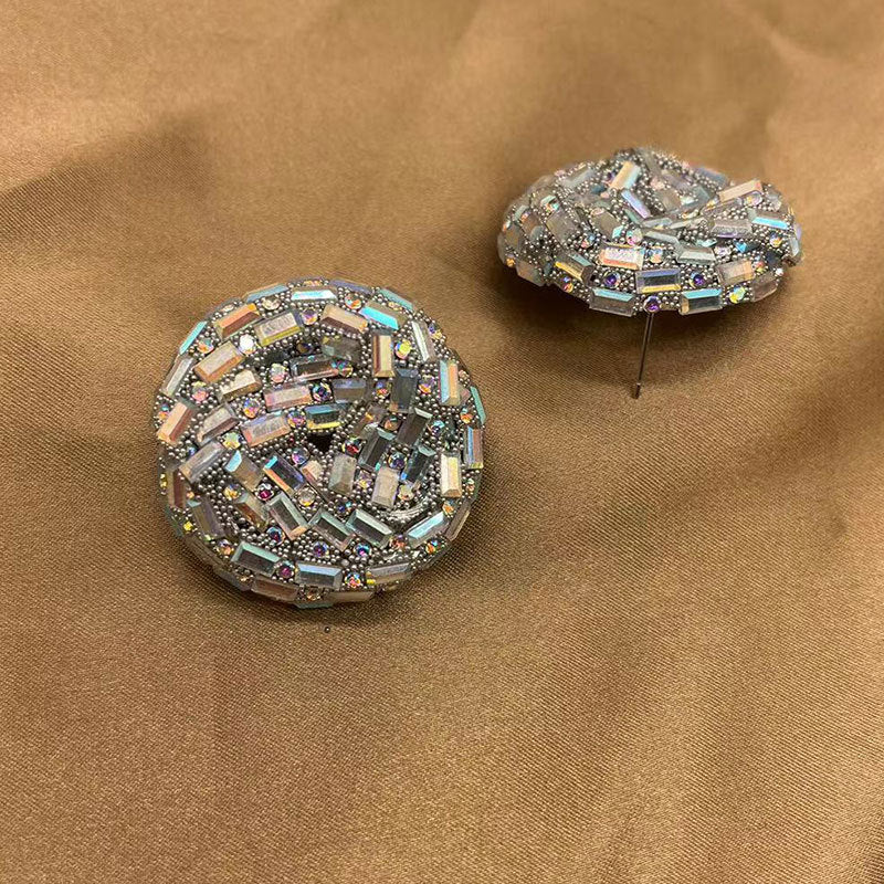 Wholesale Hollow Colored Glass Full Diamond Earrings