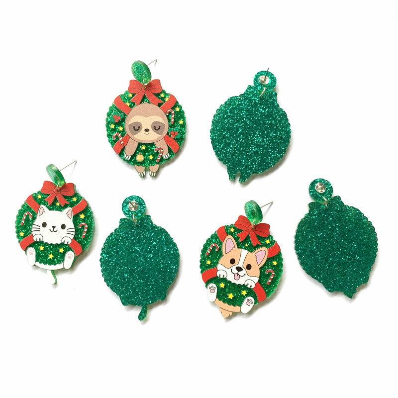 Wholesale Puppy, Kitten, Sloth, Christmas Wreath, Bow Tie, Acrylic Earrings