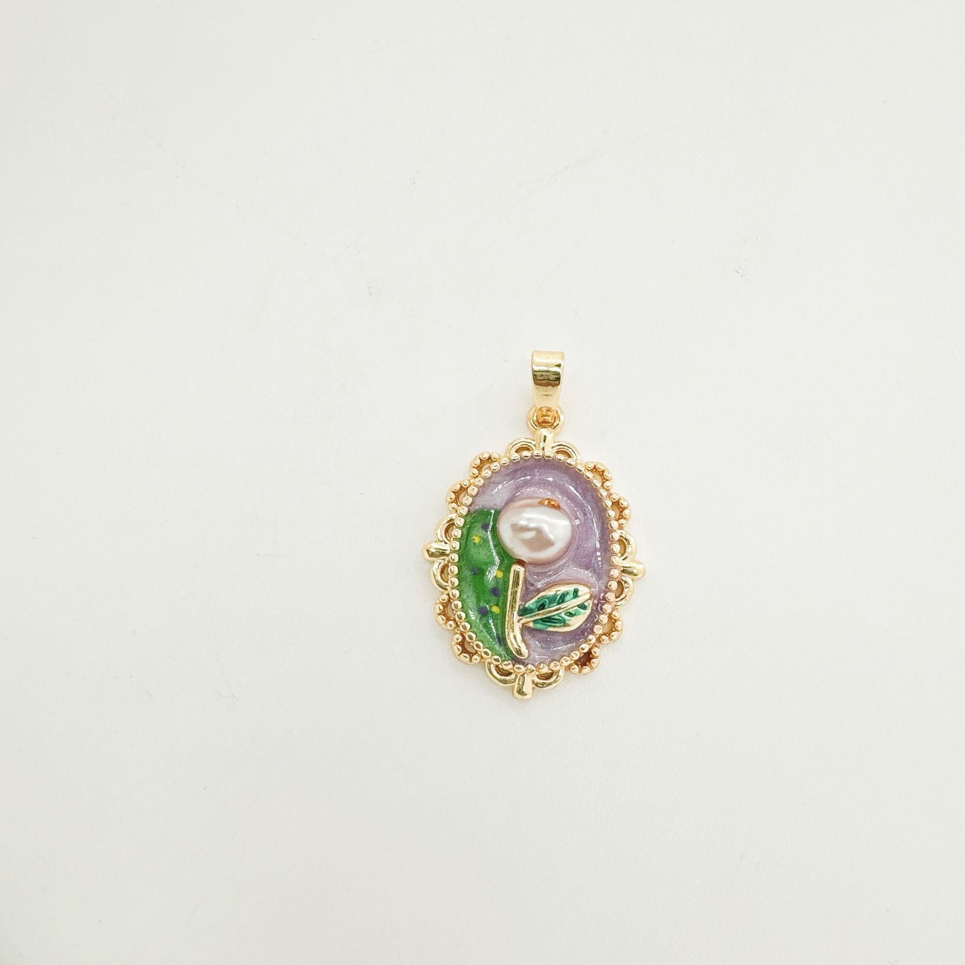 Wholesale Copper antique style enameled tulip flower pendant