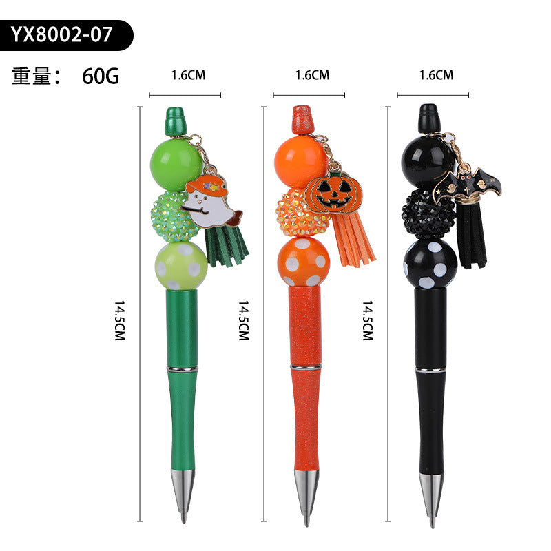 Wholesale 2pcs Beaded Pens DIY Halloween Creative Fun Rhinestone Pumpkin Skull Tassel Ballpoint Pen