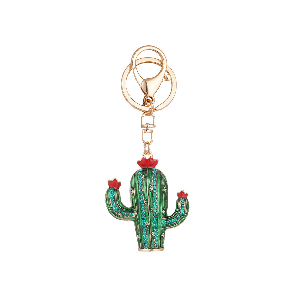 Wholesale Handmade Diamond Encrusted Alloy Cactus Keychain