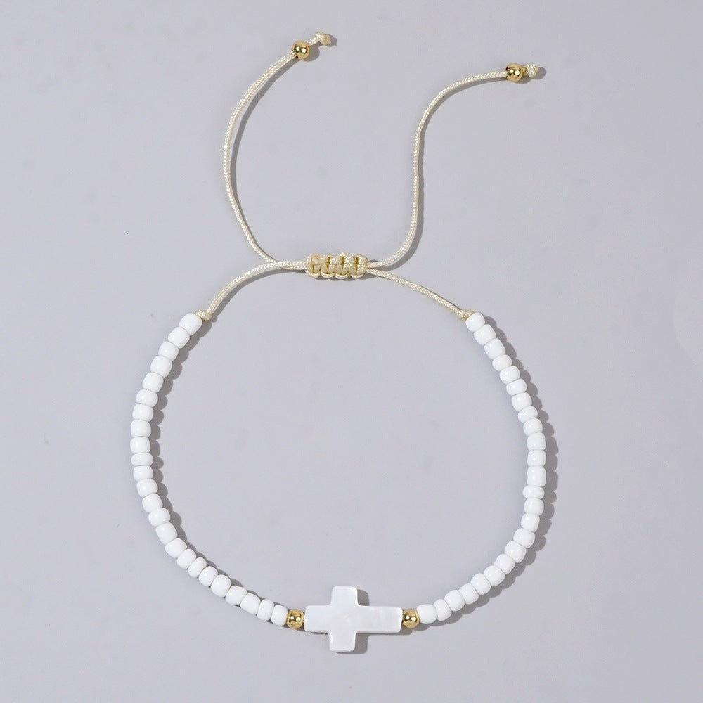 Wholesale Shell Cross Black Gallstone Beaded Bracelet