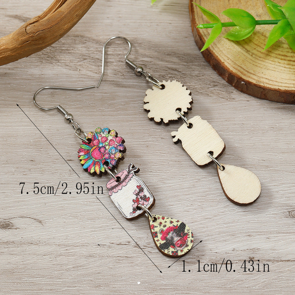 Wholesale Valentine's Day Creative Printed Wooden Earrings