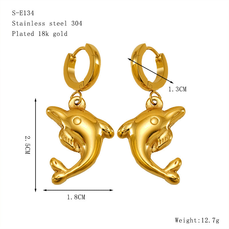 Wholesale Gold Turtle  Conch Starfish  Crab Pendant Titanium Steel Earrings