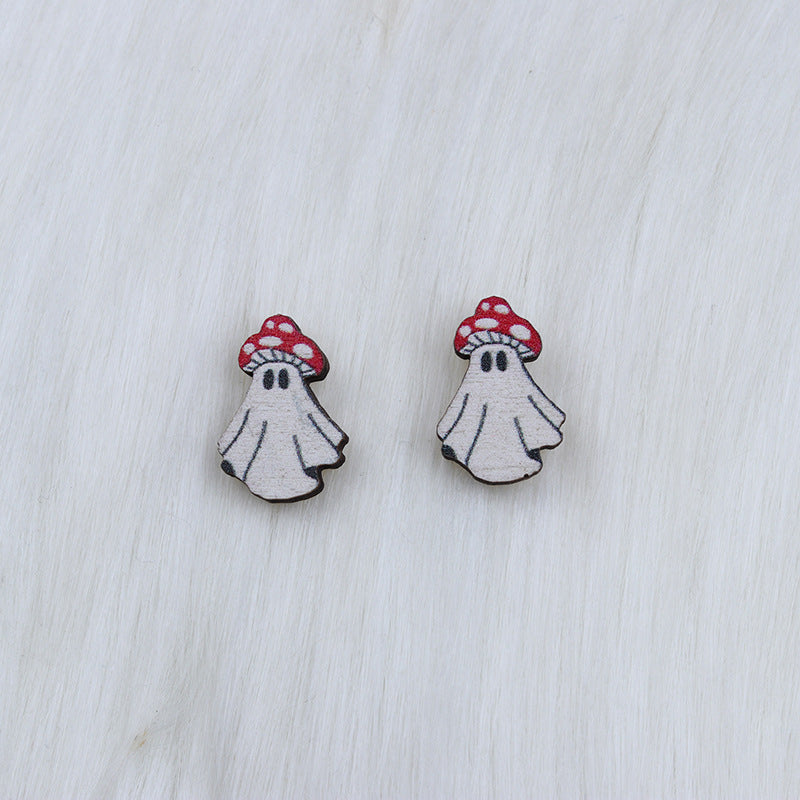 Wholesale Skull Spider Ghost Wood Earrings