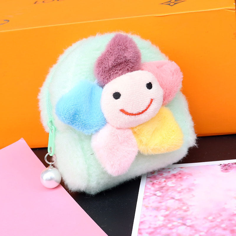 Wholesale New Solid Color Smiley Face Cartoon Plush Flower Coin Purse