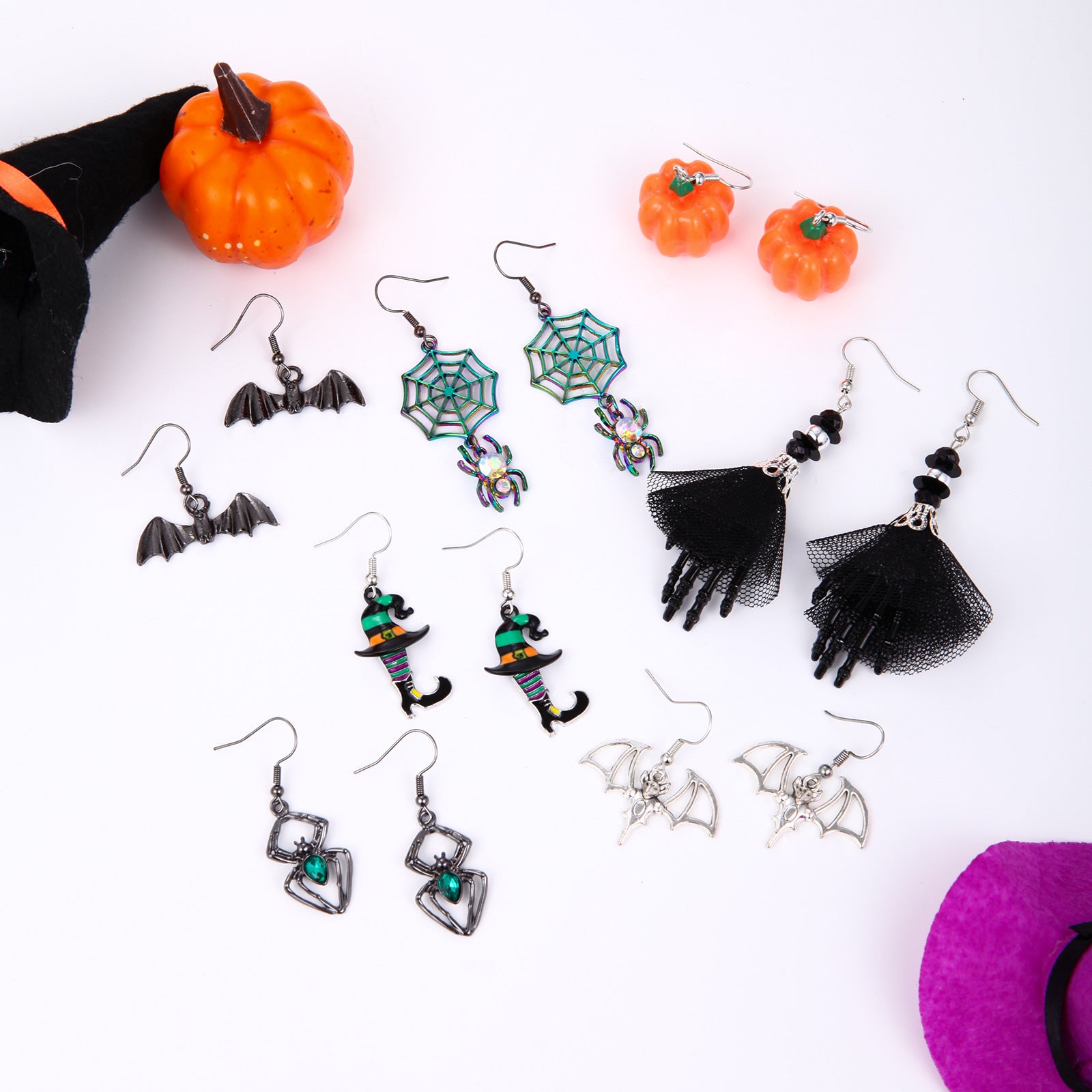 Wholesale  Skull Pumpkin Earrings Silver Tone Zinc Alloy Rhinestone Jewelry Party Wear For Women