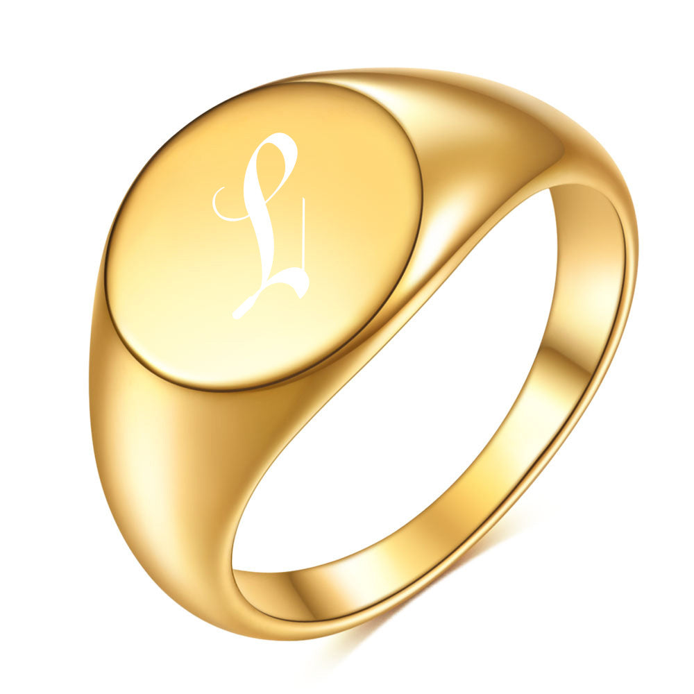Wholesale 26 Letters 12MM 18K Gold Round Ring