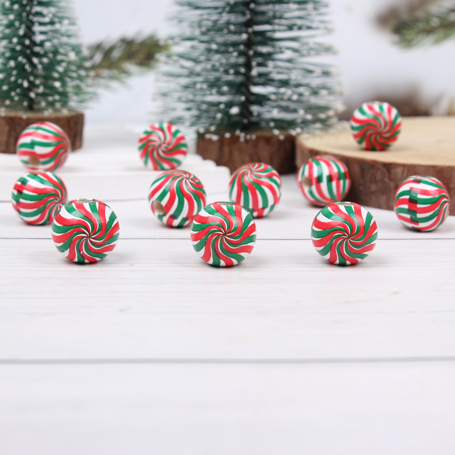 Wholesale 20pcs 16mm Christmas Candy Spiral DIY Colorful Festive Wooden Beads