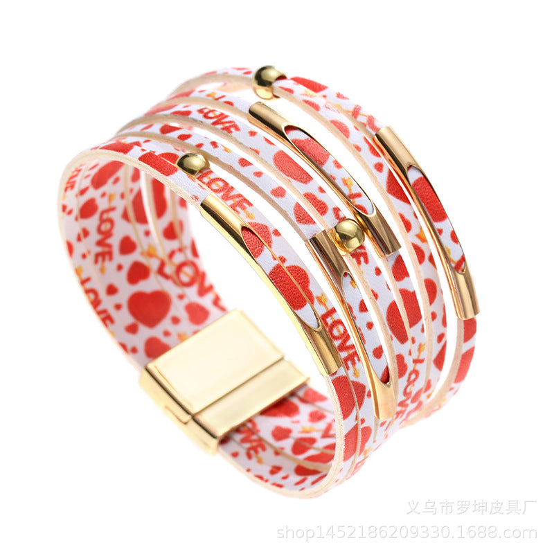 Wholesale Alloy Tube Magnet Buckle Valentine's Day Leather Bracelet