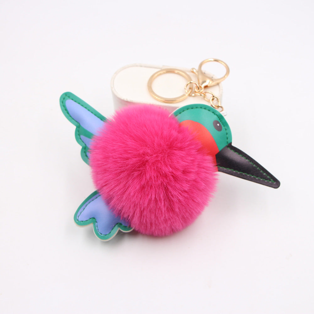 Wholesale Trendy Hummingbird Plush Bag Charm Dark Green Alloy Keychain Boutique Resale Accessory