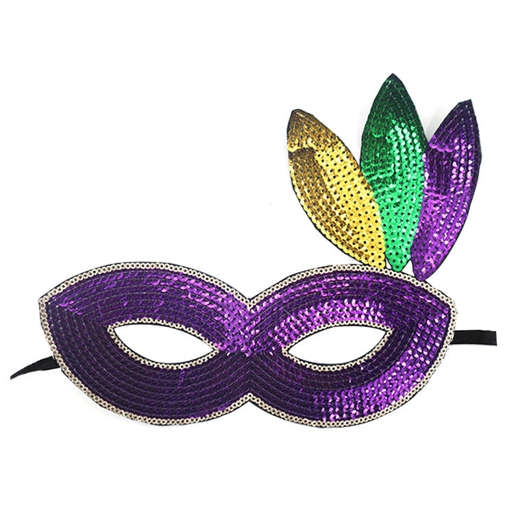 Wholesale Carnival Sequins Three Color Gold Purple Green Mask Makeup Party Eye Mask