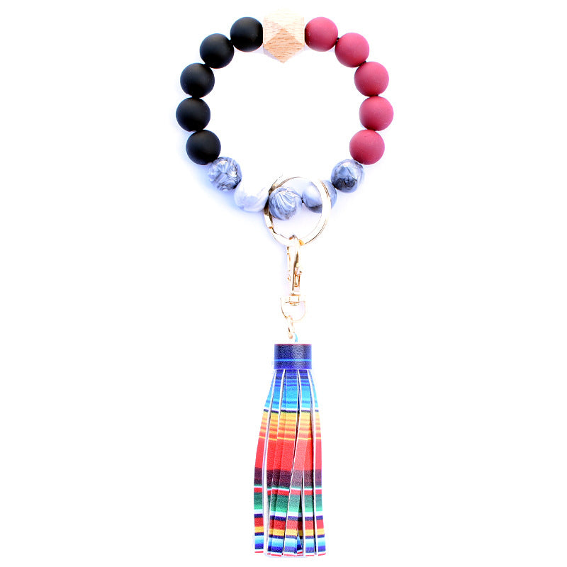Wholesale Acrylic Beads Wooden Beads PU Tassel Bracelet Keychain