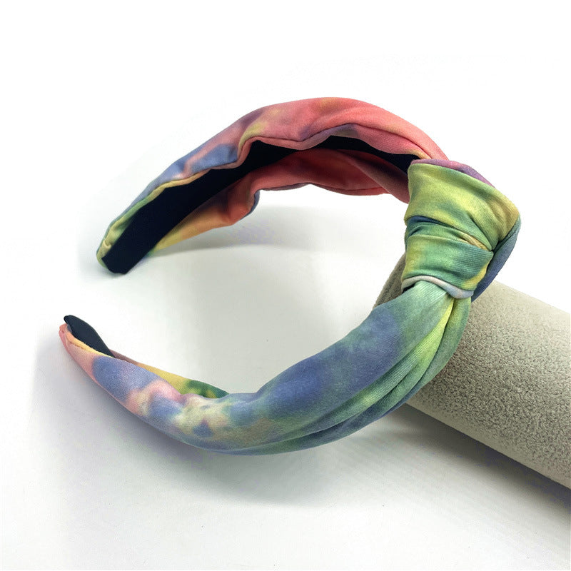 Wholesale Tie-dye Knotted Retro Style Colorful Geometric Rainbow Headband All-inclusive Headband