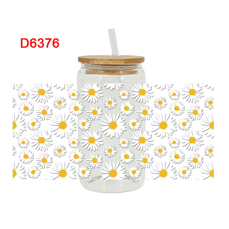 Wholesale colorful flowers 16oz Cup UV DTF Wraps