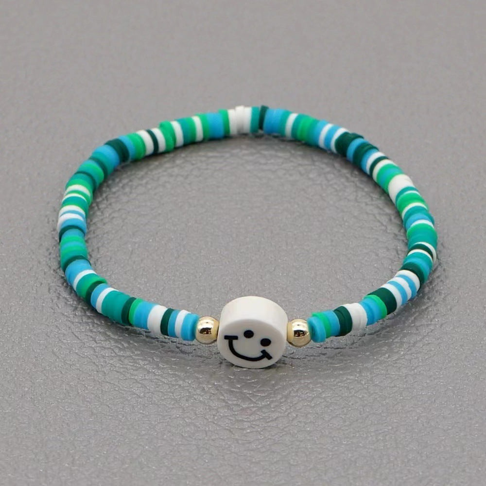 Wholesale niche design handmade soft y rainbow smiley bracelet