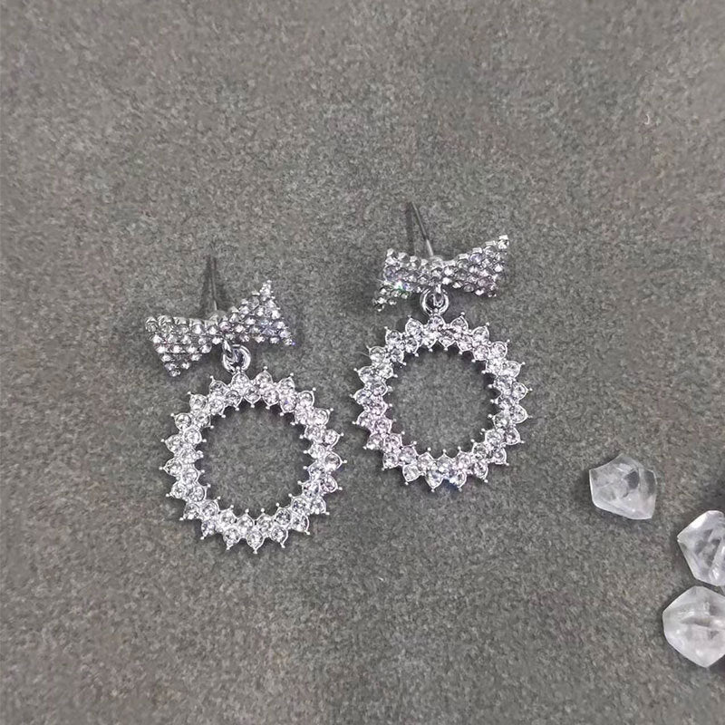 Wholesale Bow Full Diamond Alloy Earrings