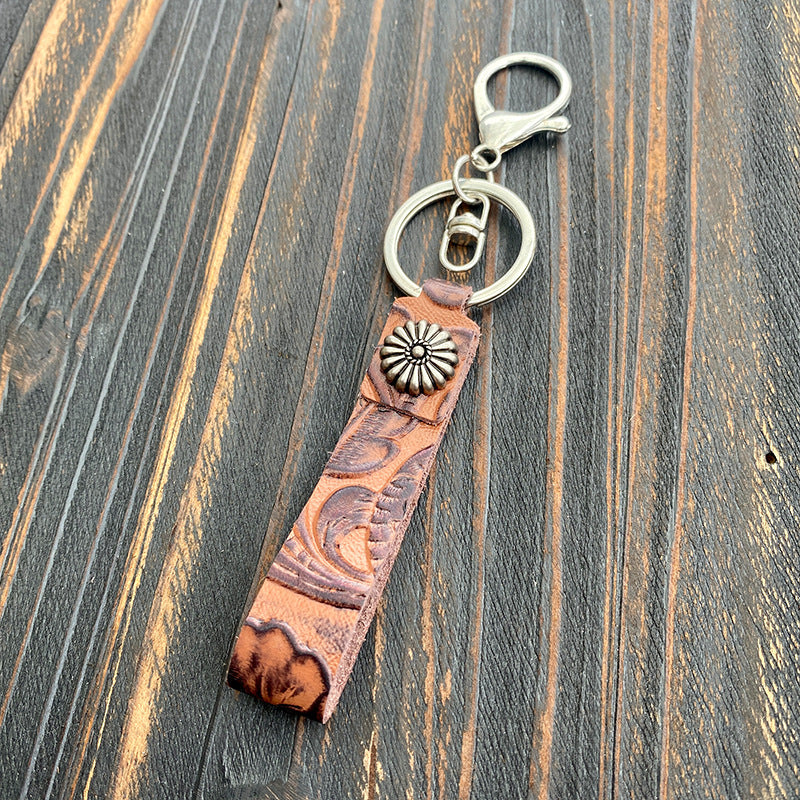 Wholesale Western Vintage Turquoise Genuine Leather Keychain