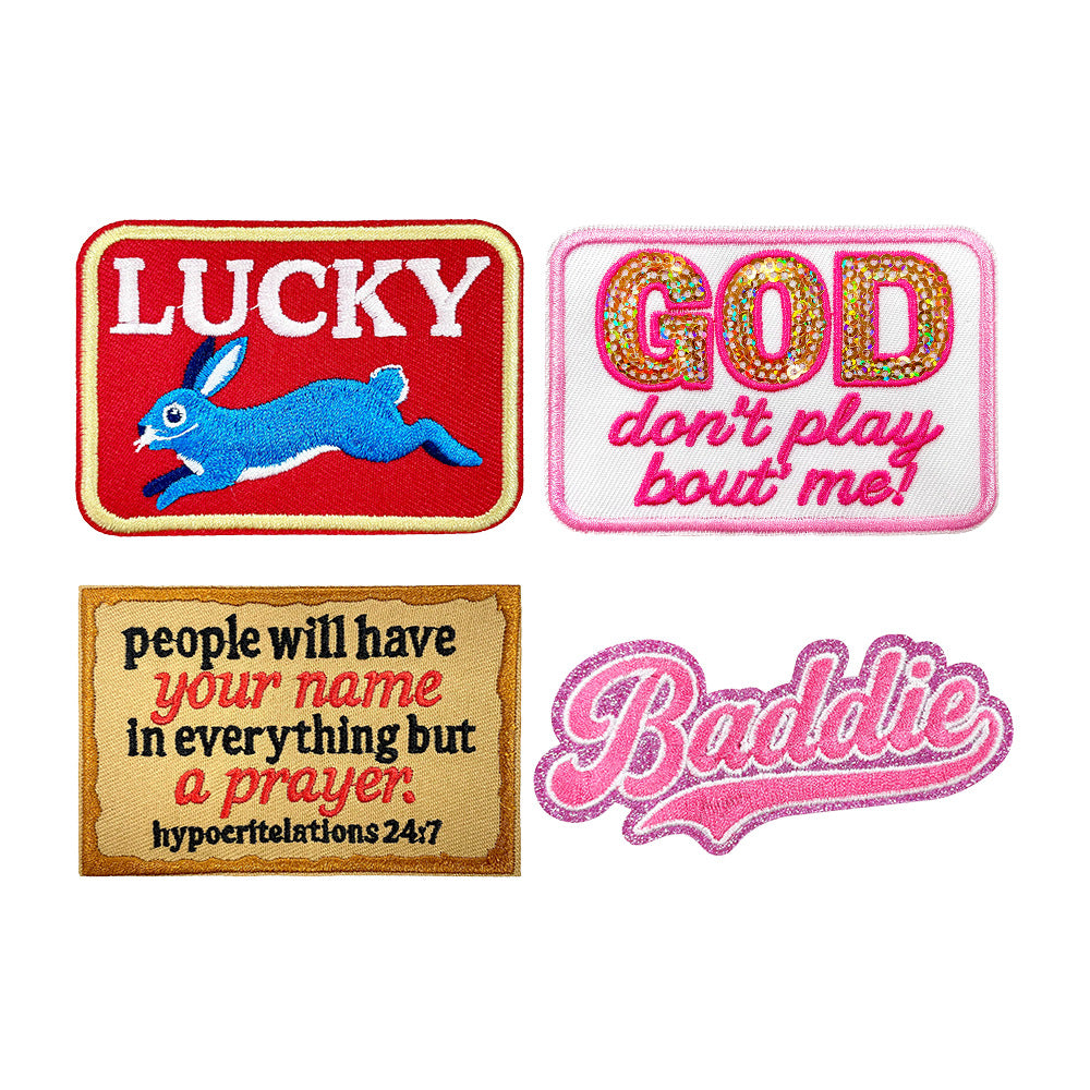 Wholesale Lucky Rabbit Themed Iron On Embroidered Patch Mixed Letters Fashion Accessory For Shoes Hats Boutique Gift