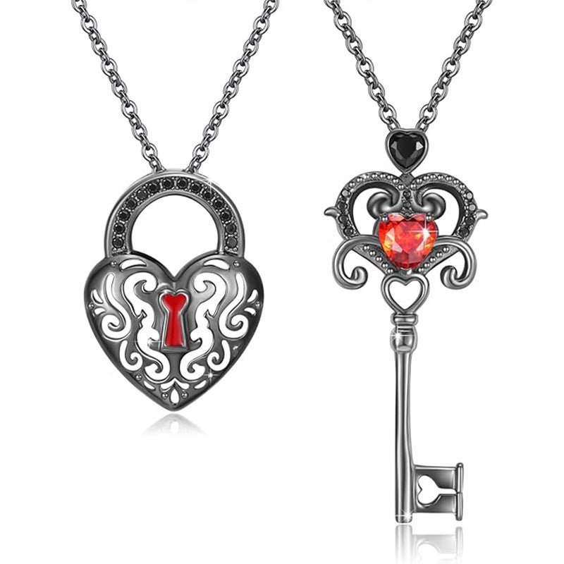 Wholesale  personality hollow diamond love clavicle chain key lock creative couple girlfriends gift necklace pendant pair