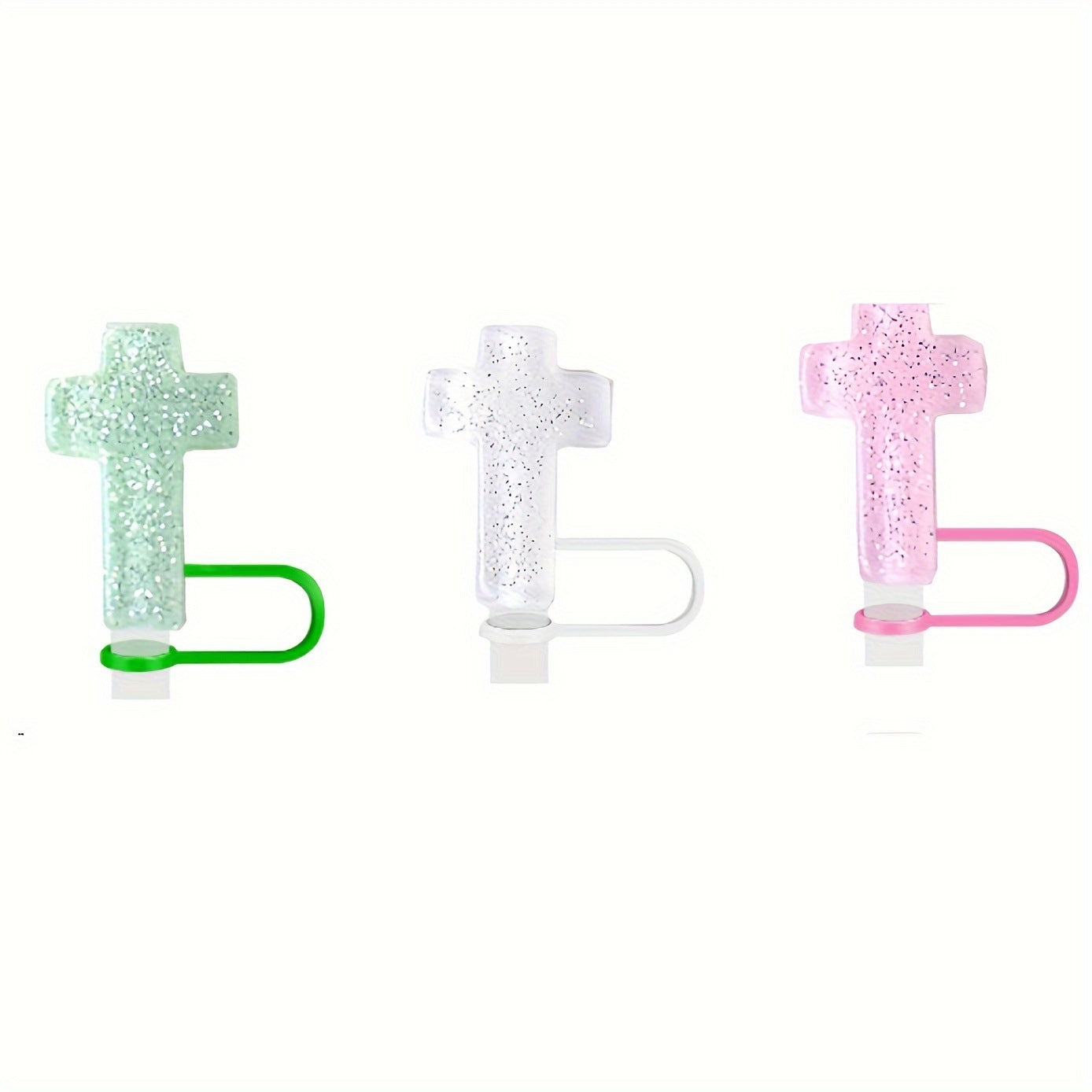 Wholesale 5pcs Transparent Glitter Cross Resin Straw Plug