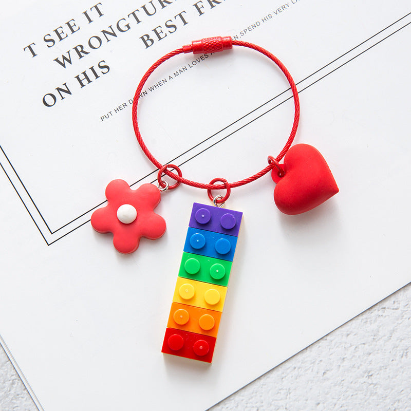 Wholesale Candy bell bag accessories rainbow building block keychain pendant