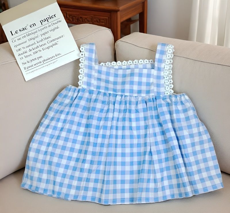 Wholesale Cotton Toddler Girls Sleeveless Princess Dress Plaid Floral Summer Chic Daily Wear