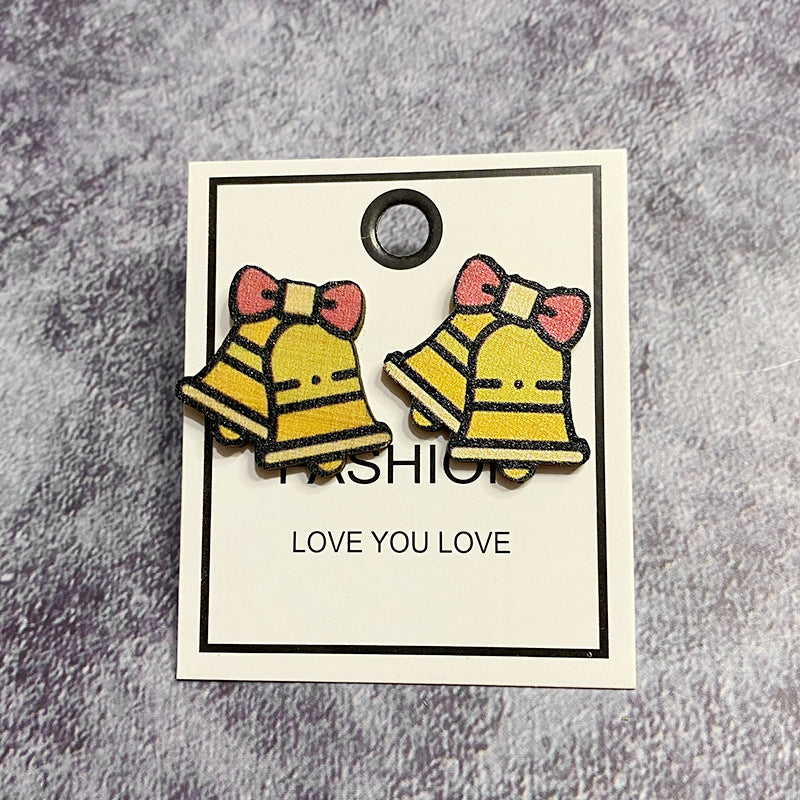 Wholesale Christmas Tree Snowman Wood Earrings