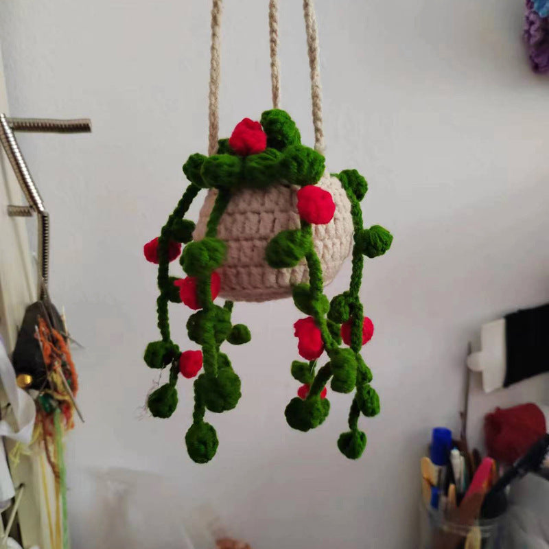 Wholesale Car Hanging Ornament Handmade Wool Crochet Chlorophytum Potted Plant