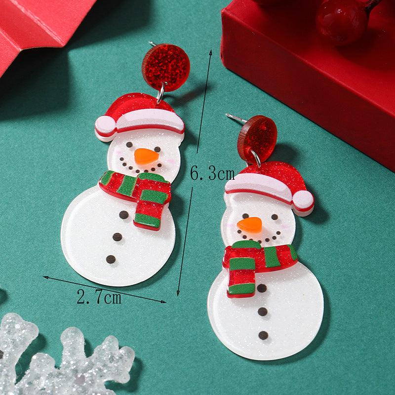 Wholesale Christmas Cartoon Mini Snowman Christmas Tree Boots Snowflake Colorful Acrylic Earrings