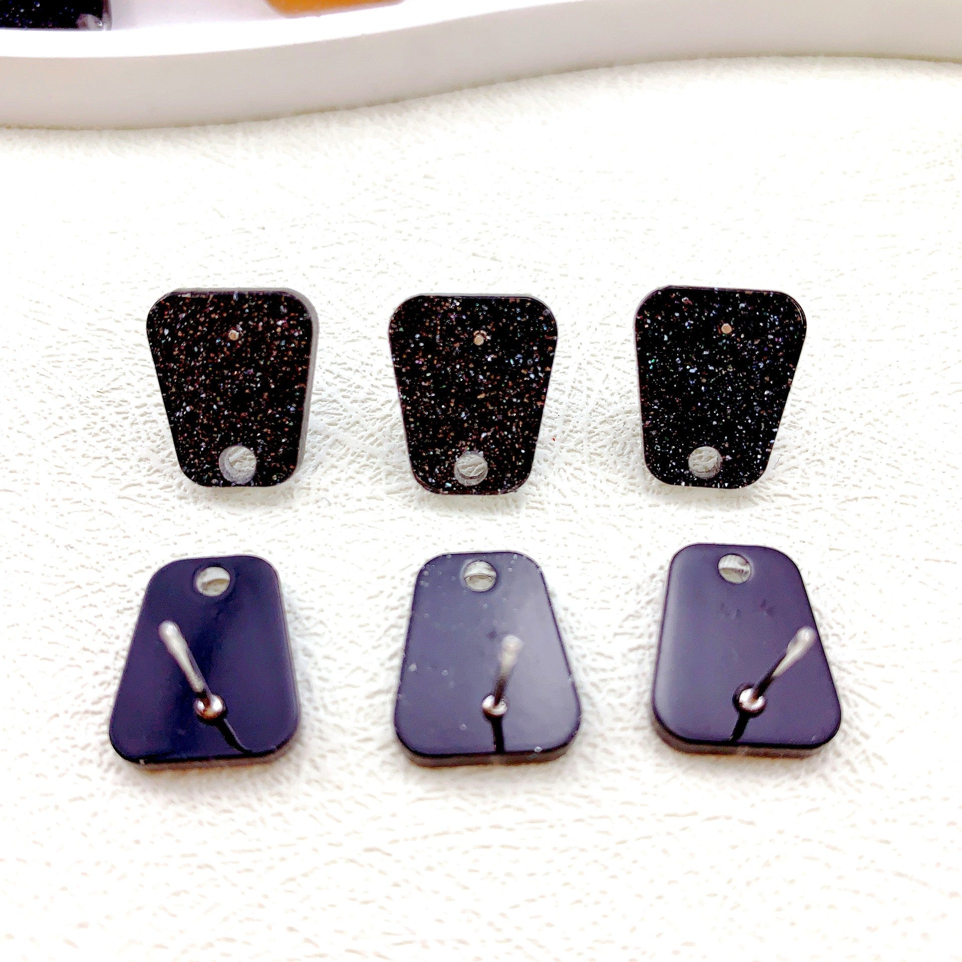 Wholesale 50PCS Handmade DIY Acrylic Fine Glitter Heart Trapezoid Colorful 925 Silver Needle Hole Earrings
