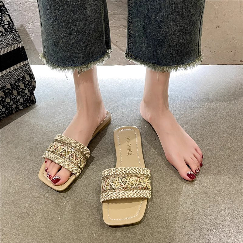 Wholesale Ethnic Fisherman Straw Slippers