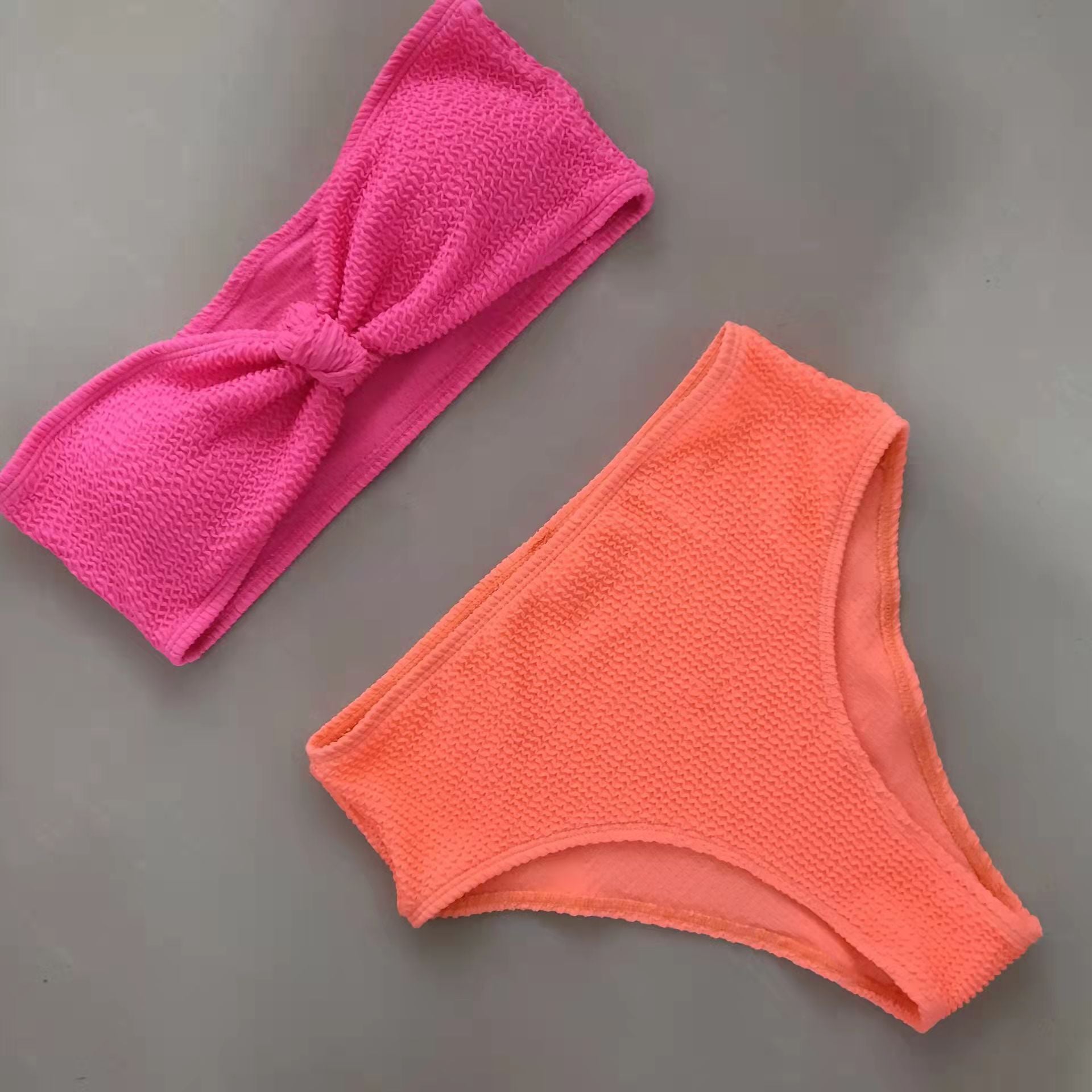 Wholesale Tube Top Split Wavy Fabric High Waist Swimwear