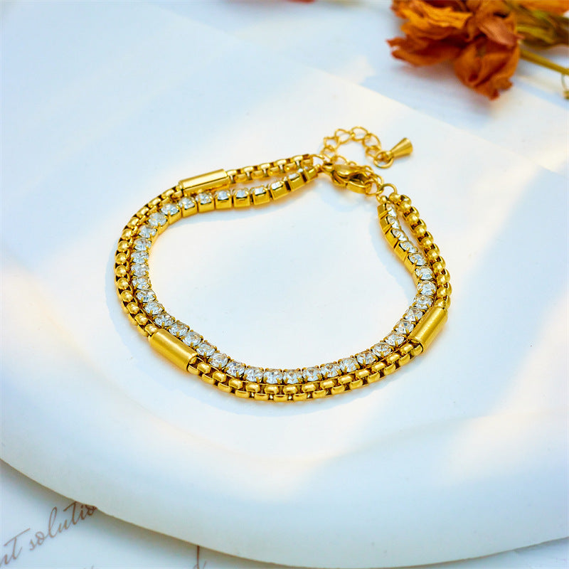 Wholesale Double Layer Titanium Steel Full Diamond Bracelet