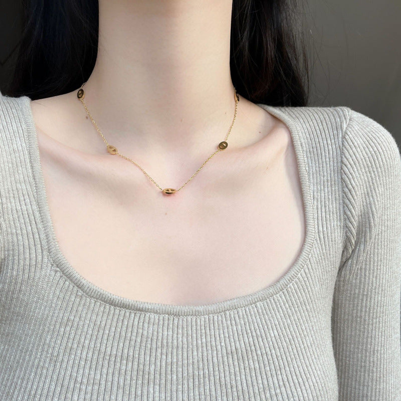 Wholesale Geometric Titanium Steel Sweater Chain Necklace Gold Electroplated Fashion Jewelry Accessory For Women