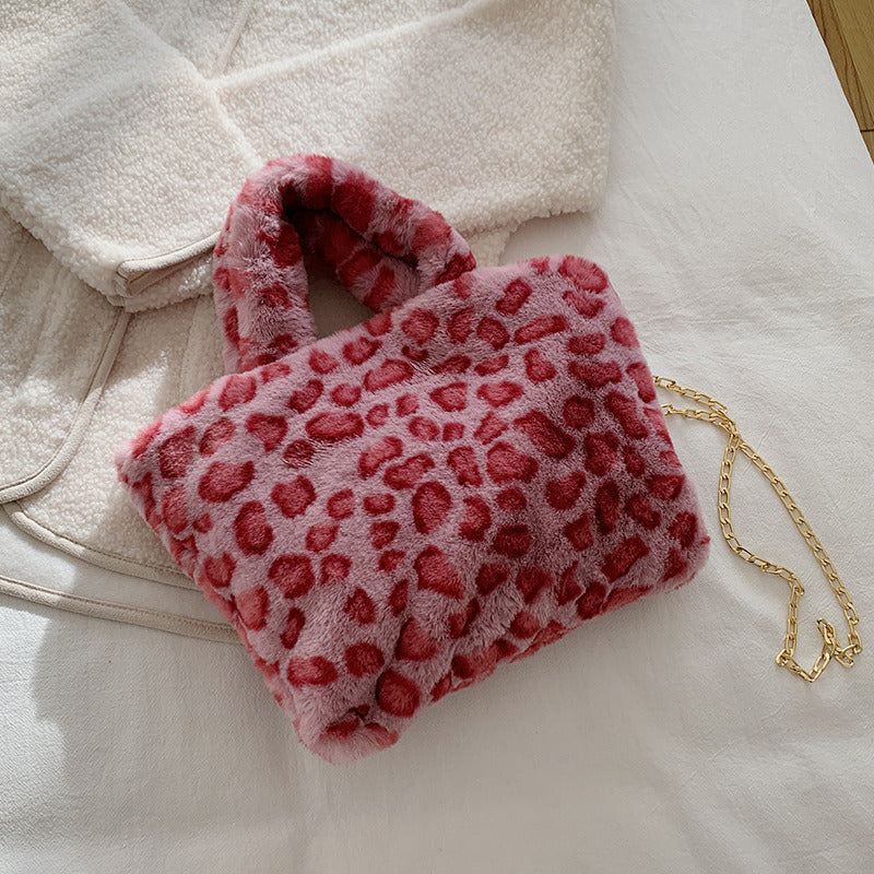Wholesale Leopard Chain Crossbody Bag Plush Handbag