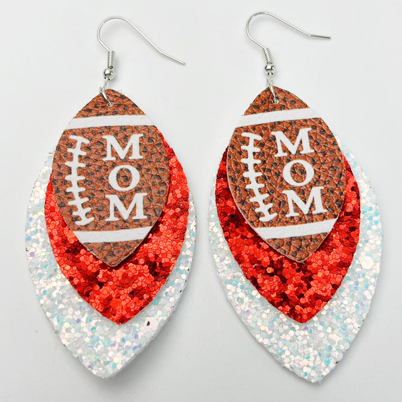 Wholesale 2 Pair/Pack Sports Rugby Field Cheer Football Leather Earrings
