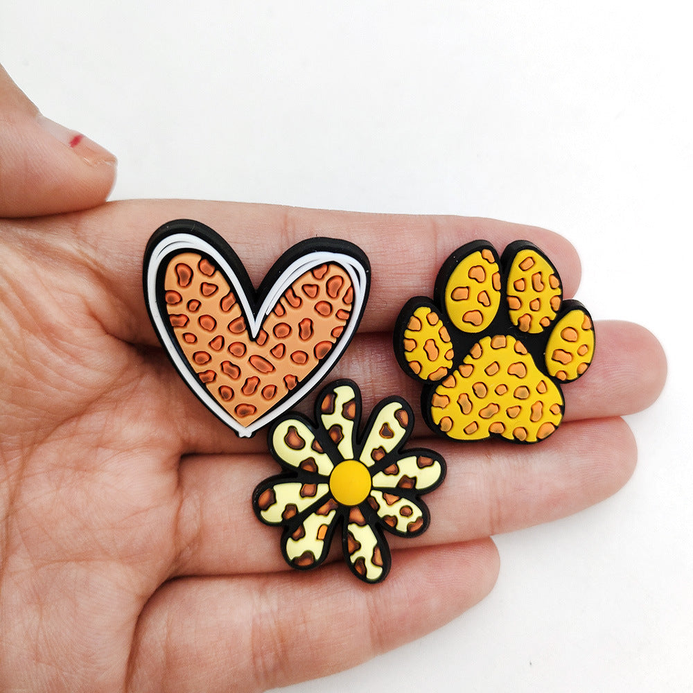 Wholesale Leopard Print Coffee Cup Dog Claw Love PVC Soft Adhesive Hole Shoes Buckles